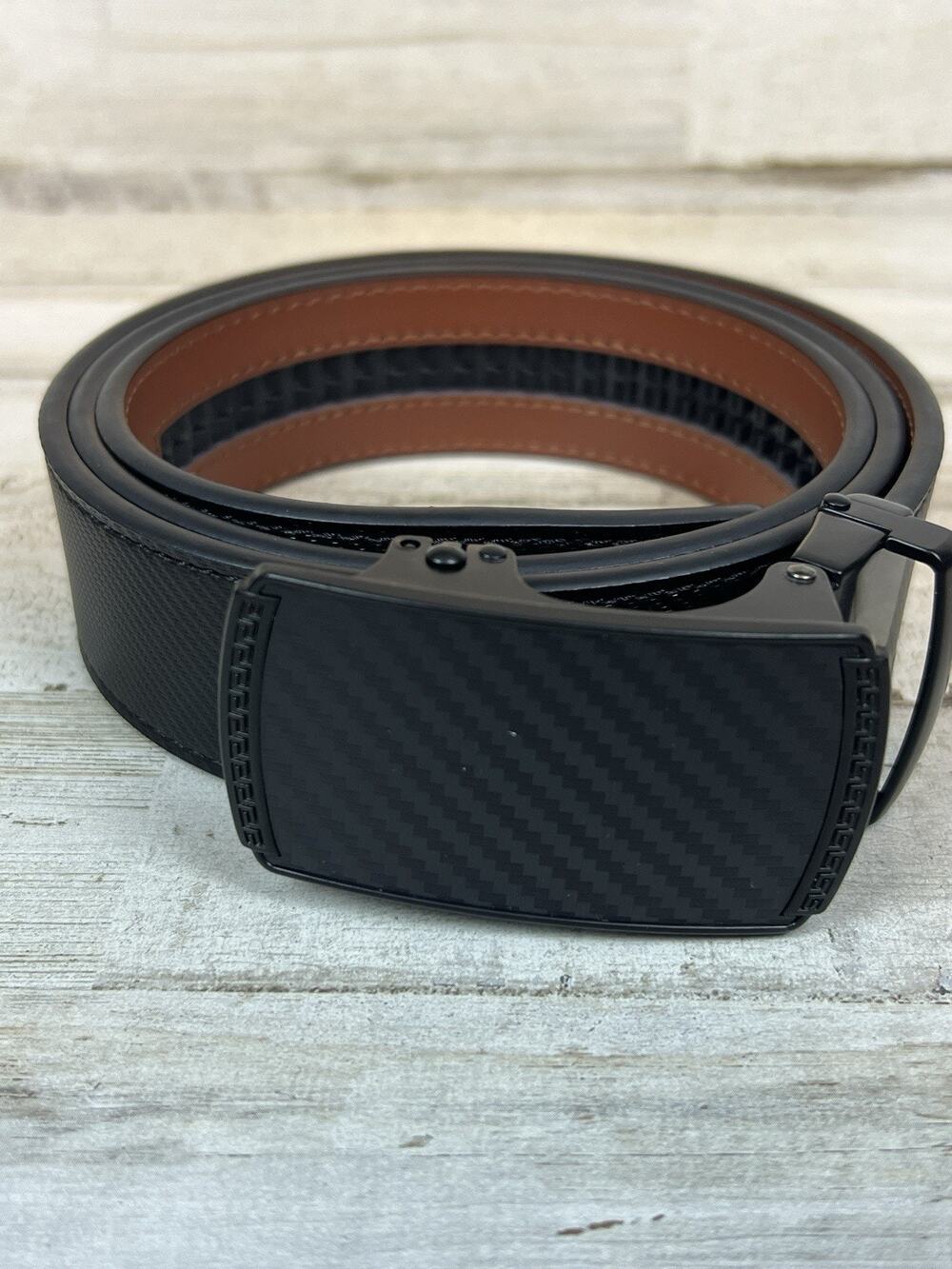 Men's Ratchet Belt Black Automatic Click Buckle Adjustable Trim to Fit Gift Box